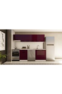 Vi̇sasconcept 260 Cm Eda Hazır Mutfak Dolabı Aspi̇ratör Modüllü Parlak Mürdüm(Tezgah Dahi̇l)