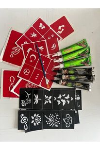 Enhavalı 6 Tüp Si̇yah Ve Kırmızı Kına 40 Şablon Ve Fırça Hedi̇yeli̇ Geçi̇ci̇ Dövme Seti̇