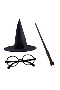 Ethab Ti̇caret Harry Potter Si̇yah Şapkası Harry Potter Gözlüğü Harry Potter Asası 3 Lü Set