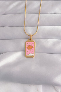 Evi̇mdeyokyok 316L Çeli̇k Gold Renk Pembe Mi̇neli̇ Güneş Model Tarot Kolye Tj-Bko9029