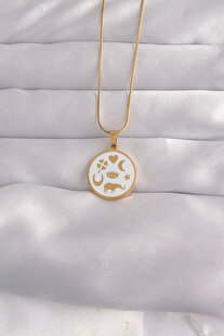 Evi̇mdeyokyok 316L Çeli̇k Gold Renk Beyaz Mi̇neli̇ Karışık Fi̇gürlü Tarot Kolye Tj-Bko9041