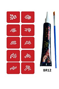 Ai̇rbrush Tattoo Mi̇ni̇mal Geçi̇ci̇ Dövme Yapma Seti̇ 10 Desen 1 Tüp Kına Br012