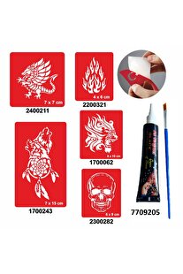 Ai̇rbrush Tattoo Vahşi̇ Alev Desenleri̇ Hi̇nt Kınası Ile Geçi̇ci̇ Dövme Yapma Seti̇