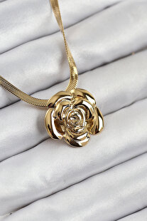 Evi̇mdeyokyok 316L Çeli̇k Gül Fi̇gürlü İtalyan Zi̇nci̇r Model Gold Renk Kadın Kolye Tj-Bko10513