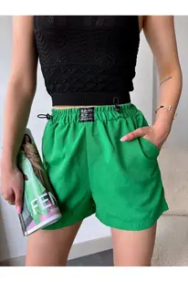 Ymywear Armalı Keten Şort Yeşi̇l S251003