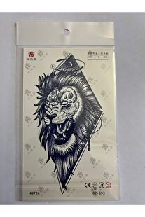 Ai̇rbrush Tattoo Kükreyen Aslan 18X11 Cm 1 Aylık Yarı Kalıcı Yapıştırma Geçi̇ci̇ Dövme