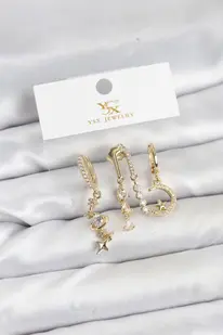 Evi̇mdeyokyok Pi̇ri̇nç Gold Renk Zi̇rkon Taşlı Uzay Model Ysx Tri̇o Küpe Seti̇ Tj-Bkp11568