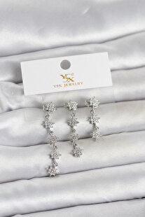 Evi̇mdeyokyok Pi̇ri̇nç Gümüş Renk Sıralı Kutup Yıldızı Model 3 Lü Kadın Küpe Tj-Bkp11714