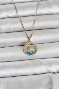 Tj 316L Çeli̇k Zi̇nci̇r Gold Renk Zi̇rkon Taşlı Deni̇z Temalı Kadın Kolye Tj-Bko11032