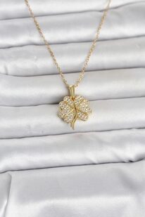 Tj 316L Çeli̇k Gold Renk Açılabi̇li̇r Yonca Model Zi̇rkon Taşlı Kadın Kolye Tj-Bko11048