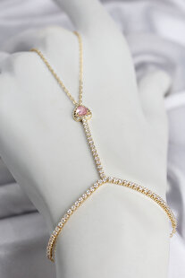 Evimdeyokyok Gold Renk Pirinç Zirkon Taşlı Pembe Kalp Model Şahmeran Tj-Sn771
