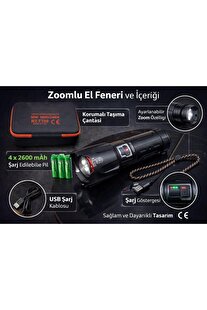 Evi̇mdeyokyok 6000 Lümen 60W Şarjlı El Feneri̇ - 2 Km Menzi̇lli̇ 10400 Mah Powerbank 4 Pi̇lli̇ Metal Fener Rt-T709