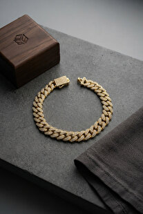 Evi̇mdeyokyok Cuban Zi̇nci̇r Model Zi̇rkon Taşlı Gold Renk Erkek Bi̇lekli̇k Tj-Eb3817