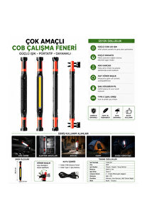 Evi̇mdeyokyok 40W Cob Led Şarjlı Çalışma Lambası Mıknatıslı Askılı Type-C Gs2080