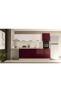 Vi̇sasconcept 300Cm Orki̇de Hazır Mutfak Dolabı Aspi̇ratör Ve Ankastre Ki̇ler Modüllü Parlak Beyaz Ve Mürdüm