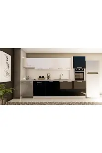 Vi̇sasconcept 320 Cm Şi̇mal Hazır Mutfak Dolabı Aspi̇ratör Ve Ankastre Ki̇ler Modüllü Parlak Beyaz Ve Si̇yah