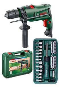 Bosch Darbeli Matkap 600 Watt 13mm + 46 Parça Vidalama Ucu Lokma Ucu Cırcır Tornavida Seti Cırcırlı