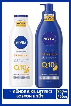 NIVEA Q10 Sıkılaştırıcı Vücut Bakım Sütü 400ml ve Vücut Losyonu 250ml C Vitamini 7 Günde Sıkılaş