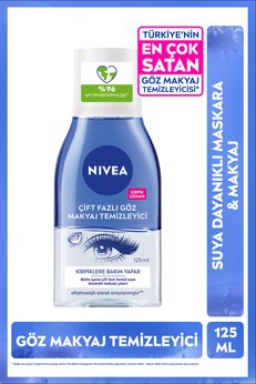 NIVEA Çift Fazlı Göz Makyaj Temizleyici 125 ml Biotin Kirpik Bakımı Suya Dayanıklı Maskara ve Makyaj