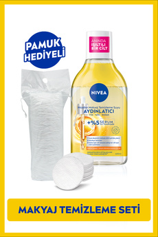 NIVEA Aydınlatıcı Micellar Makyaj Temizleme Suyu 400ml Serum Içerikli Hassas Cilt Pamuk Hediye
