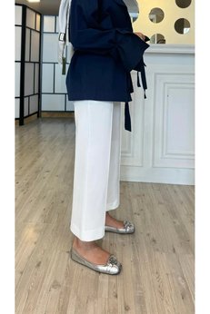 Butik unika boutique Önden Dikişli Scuba Pantolon Beyaz