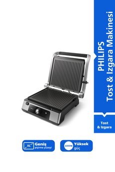 Philips 5000 Serisi 2200W Izgara ve Tost Makinesi Yapışmaz döküm plaka Izgara için Tam Açılır HD6301/90