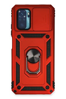 Gidioo Xiaomi Redmi Note 10 Kılıf Pars Lens Yüzüklü Silikon - Kırmızı
