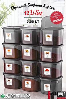 Nandy Home Etiketli 12 Adet 500 ml Ekonomik Kırılmaz Antrasit Saklama Kabı