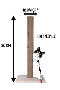 PUGALO 90cm Catnipli Kalın Borulu Dev Tırmalama Tahtası Krem Minder Yüzey