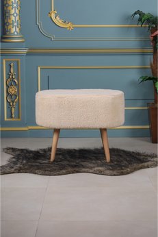 PufyHome Defne Peluş Krem Kumaş Gürgen Ayaklı ÇOK Amaçlı Rahat Geniş PUF Koltuk