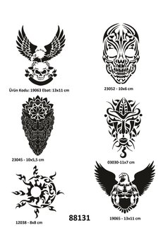 Airbrush Tattoo Güçlü Erkek Sembolleri 6 Adet Geçici Dövme Kalıbı Spreysiz Sadece Şablon