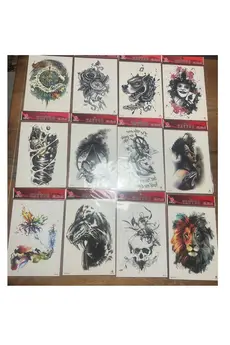 Airbrush Tattoo 12 Adet Büyük Boy Yapıştırma Geçici Dövme Seti Seri3