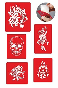 Ai̇rbrush Tattoo Ateş Saçan Modeller 5 Adet Geçi̇ci̇ Dövme Kına Şablonu