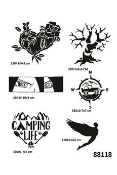 Airbrush Tattoo Kamp Ve Doğa 6 Adet Geçici Dövme Şablonu Spreysiz Sadece Stencil