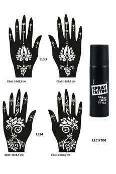 Airbrush Tattoo Lotus Desenler El Üstü Geçici Dövme Seti Dark Siyah Sprey Ve 4 Adet El Kalıbı