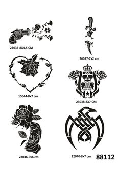 Airbrush Tattoo Savaş Ve Çiçek 6 Adet Geçici Dövme Şablonu Spreysiz Sadece Stencil
