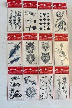 Ai̇rbrush Tattoo Mi̇ni̇mal Geçi̇ci̇ Dövme 12 Adet Bi̇rden Yapıştırma Dövme Model10
