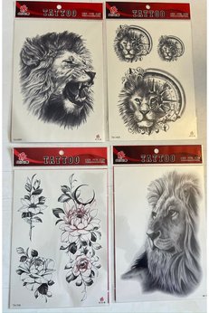 Airbrush Tattoo Büyük Boy Yapıştırma Dövme Geçici Dövme Seti 4 Adet Birden Model 2