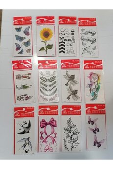 Airbrush Tattoo Çiçek 12 Adet Birden Yapıştırma Geçici Dövme Yapma Seti