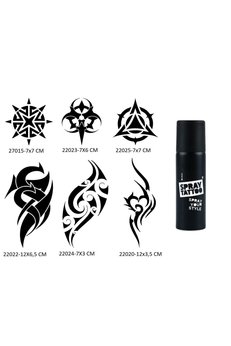 Airbrush Tattoo Tribal Kol Bacak 6 Adet Şablon Ve Siyah Sprey Geçici Dövme Seti