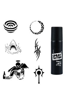 Airbrush Tattoo Efkar Ve Şerit Spray Tattoo Geçici Dövme Seti Dark Siyah Sprey