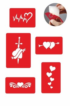 Airbrush Tattoo Kalp Kalbe 5 Adet Geçici Dövme Kına Şablonu