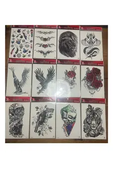 Airbrush Tattoo 12 Adet Büyük Boy Yapıştırma Geçici Dövme Seti Seri4