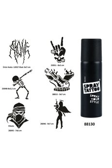 Airbrush Tattoo Rock Ve Müzik Sembolleri Spray Tattoo Geçici Dövme Yapma Seti Dark Siyah