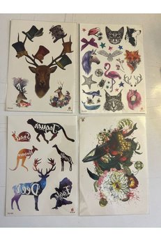 Airbrush Tattoo Büyük Boy Yapıştırma Dövme Geçici Dövme Seti 4 Adet Birden Model 35