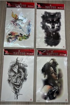 Airbrush Tattoo Büyük Boy Yapıştırma Dövme Geçici Dövme Seti 4 Adet Birden Model 32