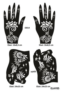 Airbrush Tattoo Çiçekli Modeller El Ve Ayak Kına Kalıpları 4 Lü Paket Sadece Kalıp