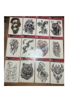 Airbrush Tattoo 12 Adet Büyük Boy Yapıştırma Geçici Dövme Seti Seri2
