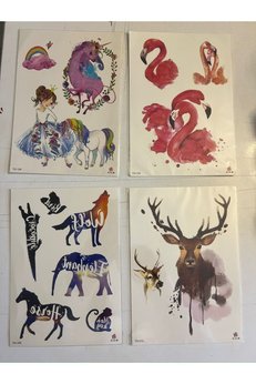 Airbrush Tattoo Büyük Boy Yapıştırma Dövme Geçici Dövme Seti 4 Adet Birden Model 38