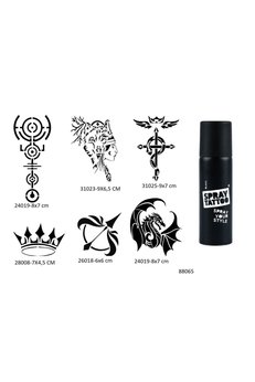 Airbrush Tattoo Ejderha Bozkurt 6 Adet Şablon Ve Siyah Sprey Geçici Dövme Seti